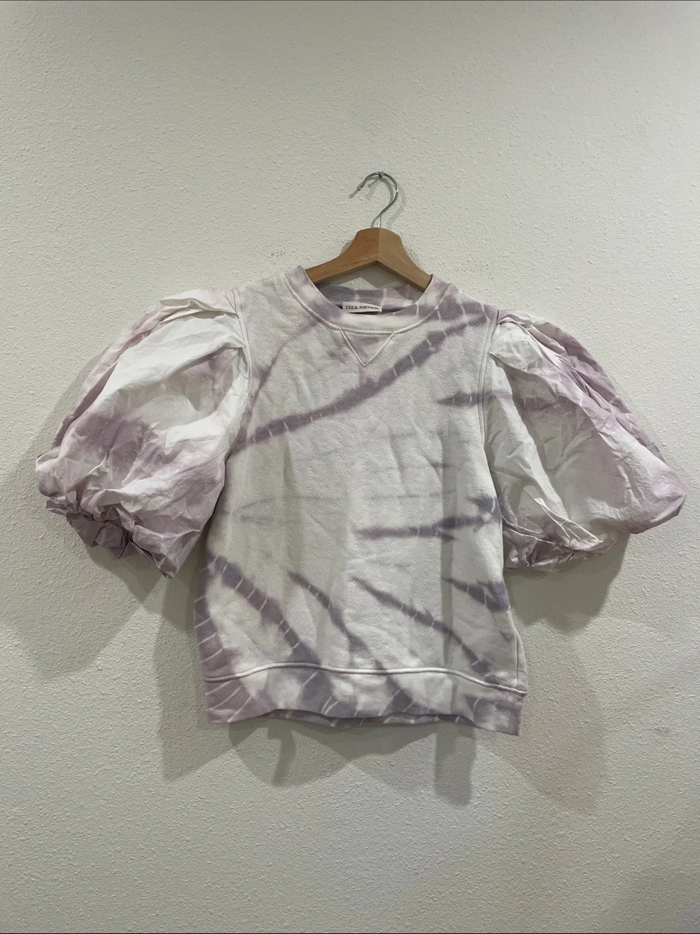ULLA JOHNSON Elliot Pullover Puff Sleeve Thistle Purple Tie Dye 100% Cotton
